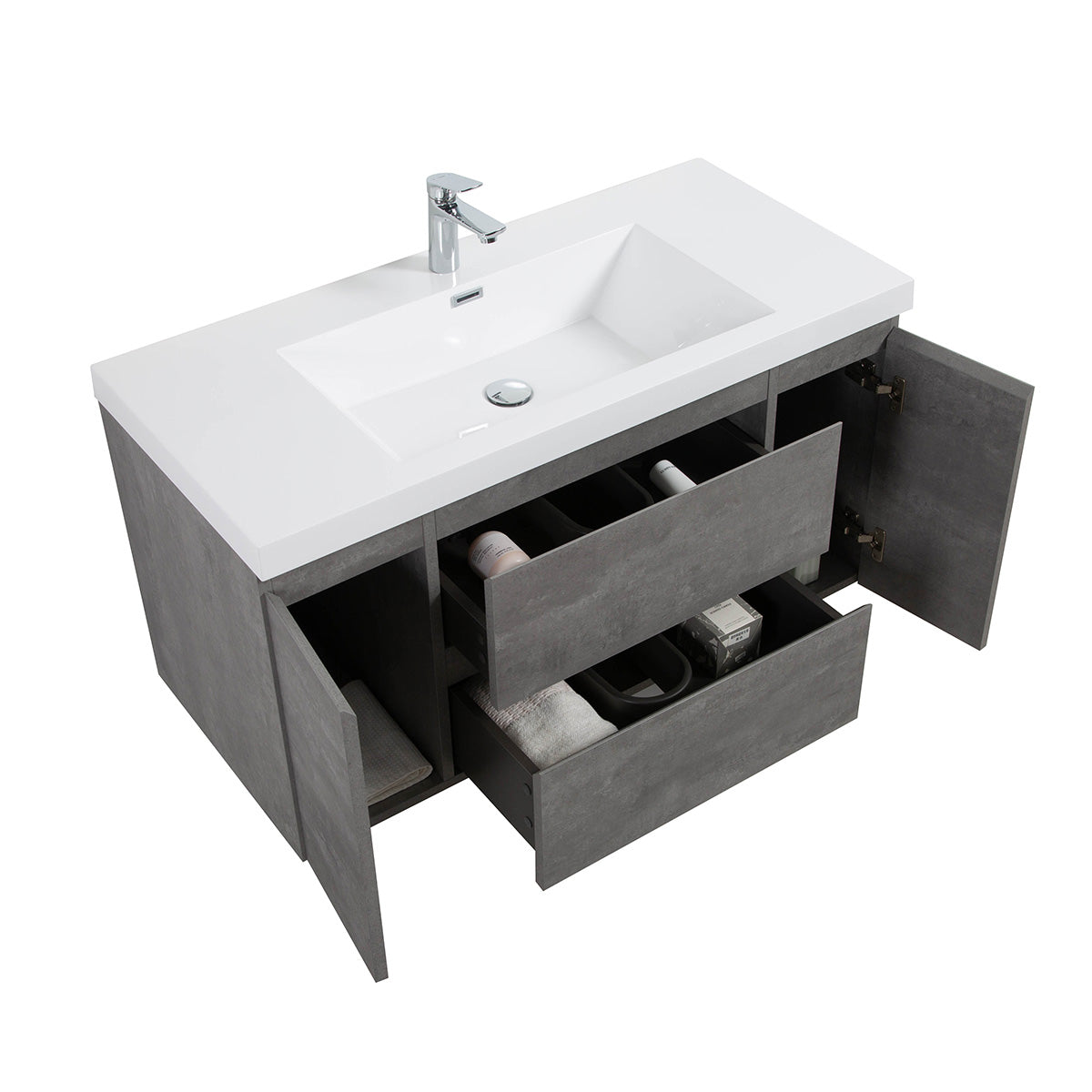 48" V9005 Angela Wall Hung Vanity & Acrylic Basin (Cement Grey)
