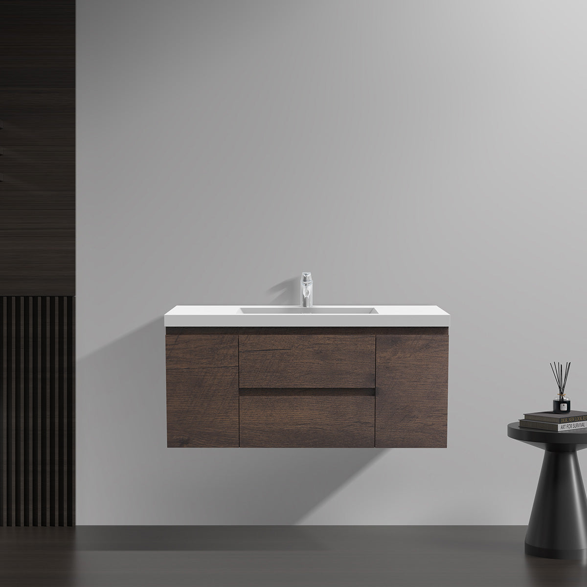 48" V9005 Angela Wall Hung Vanity & Acrylic Basin (Rose Wood)