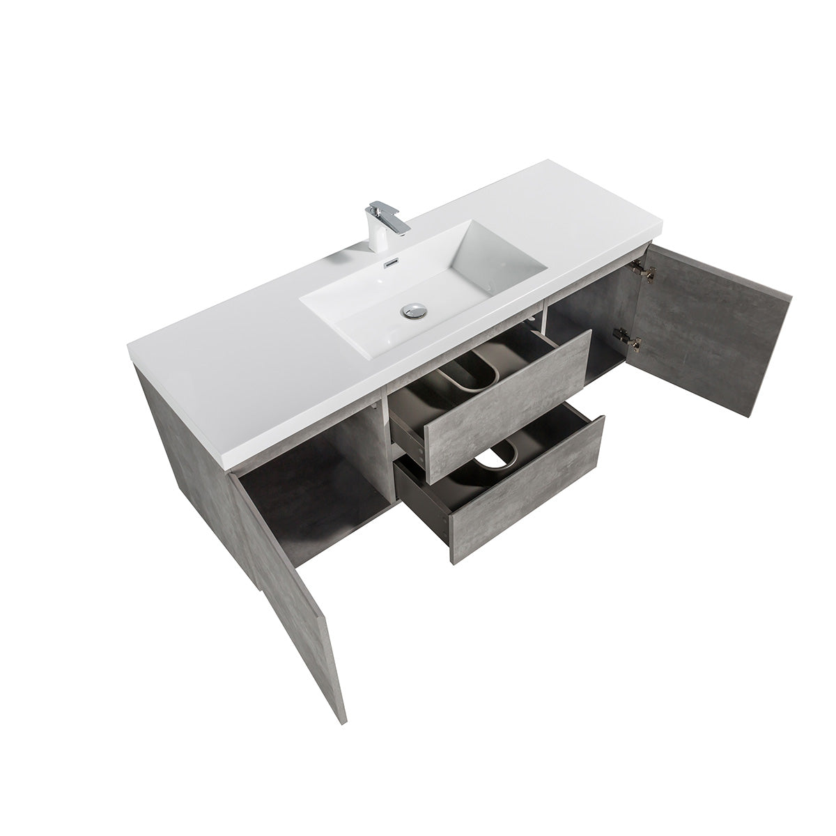 60" V9005 Angela Wall Hung Vanity & Acrylic Double Basins (Cement Grey)