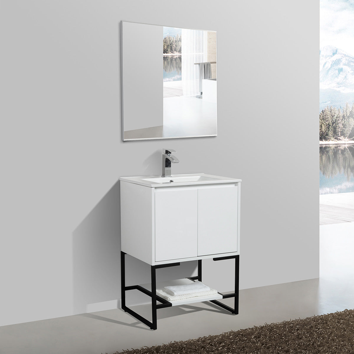 24" V9006 Allen Vanity with Ceramic Sink (Glossy White)