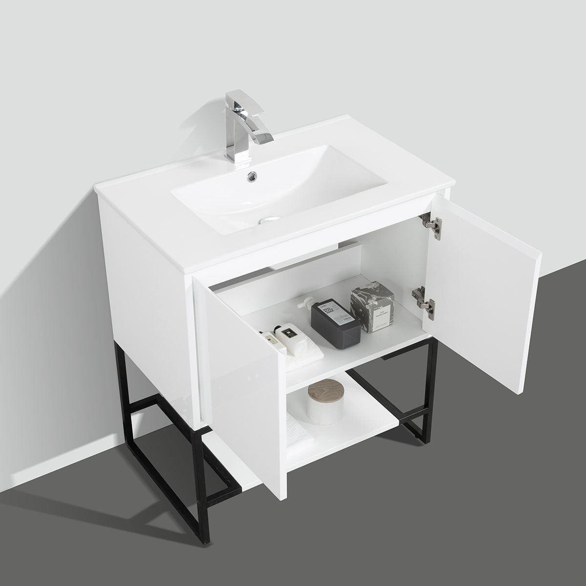 30" V9006 Allen Vanity with Ceramic Sink (Glossy White)