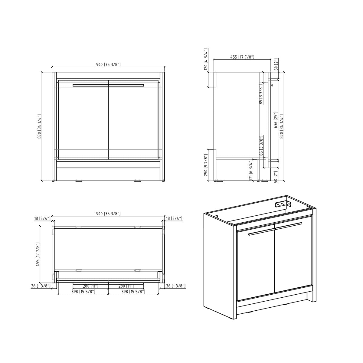 36" V9004 Vanity with Ceramic Sink (Charcoal Grey)
