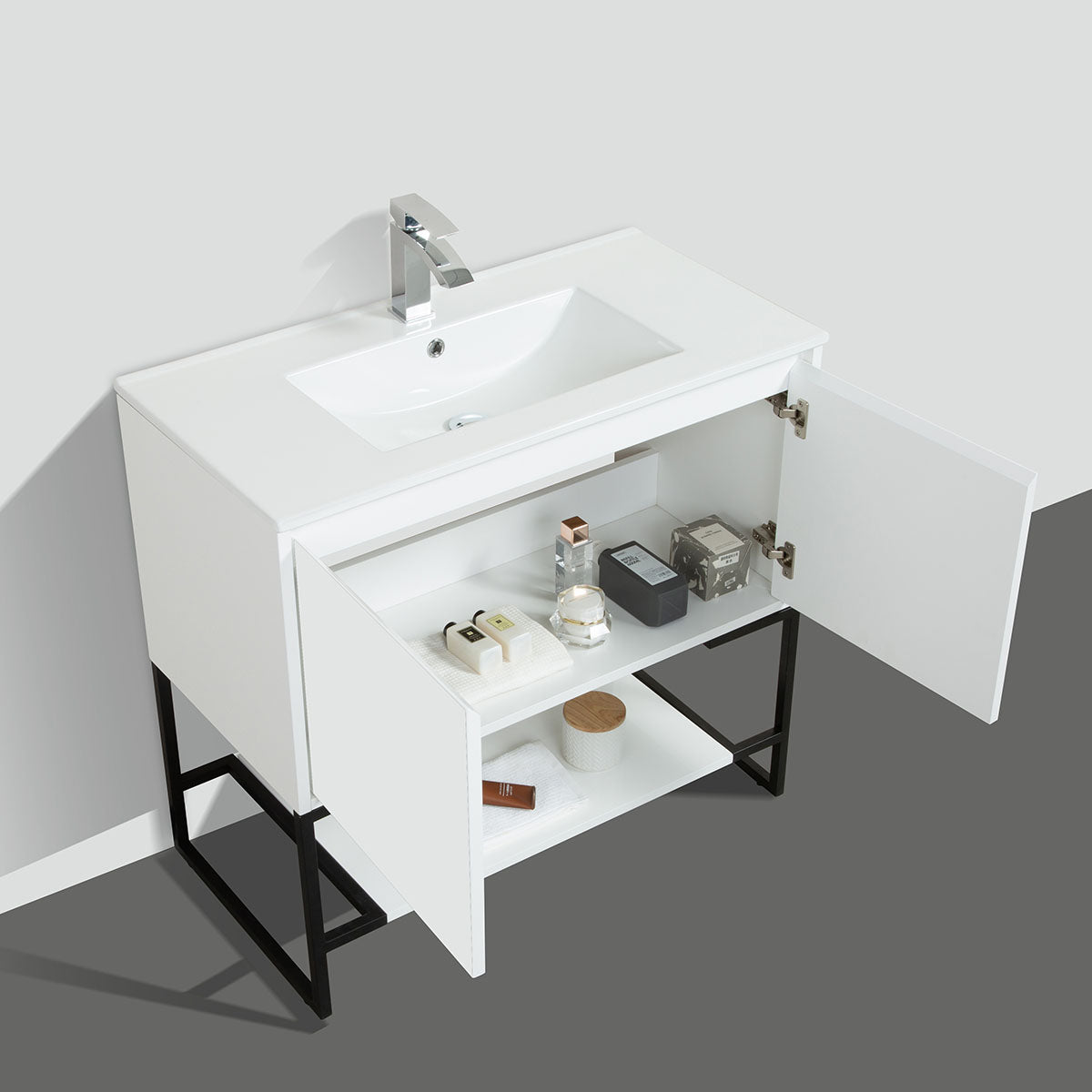 36" V9006 Allen Vanity with Ceramic Sink (Glossy White)