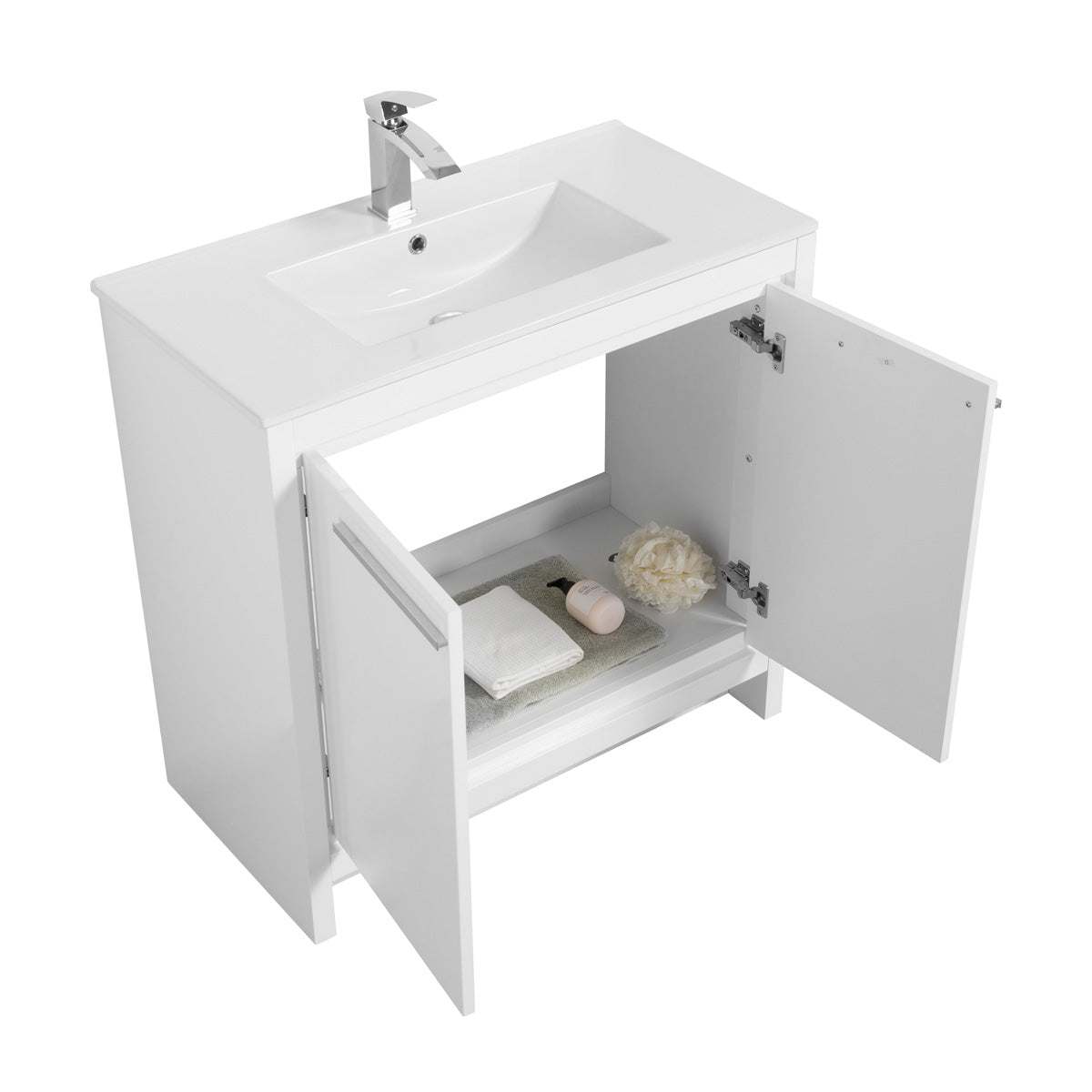 36" V9004 Series Vanity with Ceramic Sink (Glossy White)