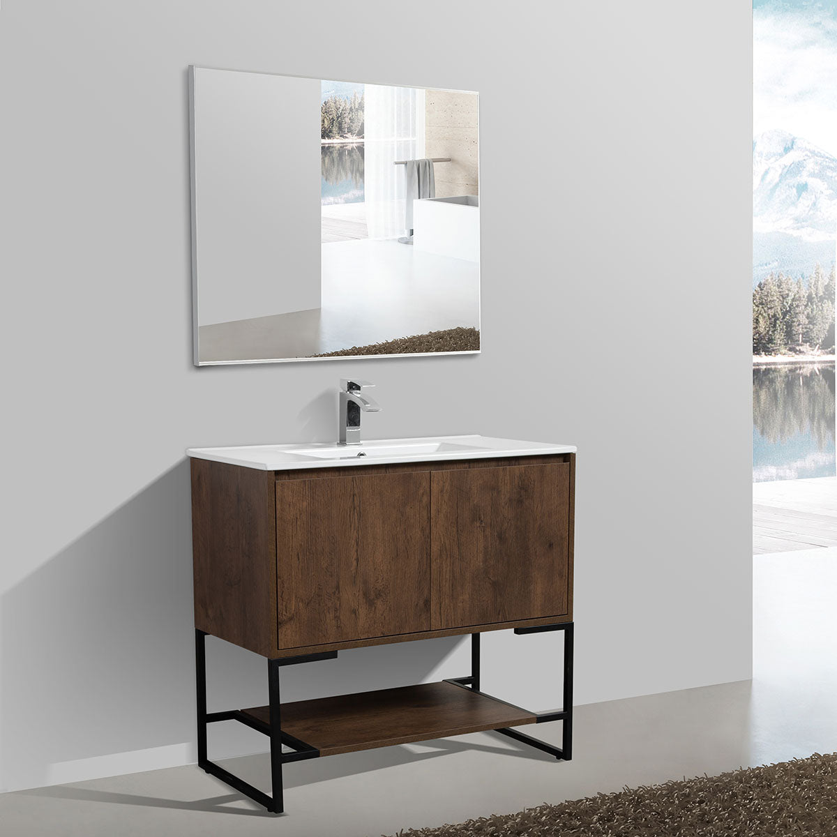 36" V9006 Allen Vanity with Ceramic Sink (Rose Wood)