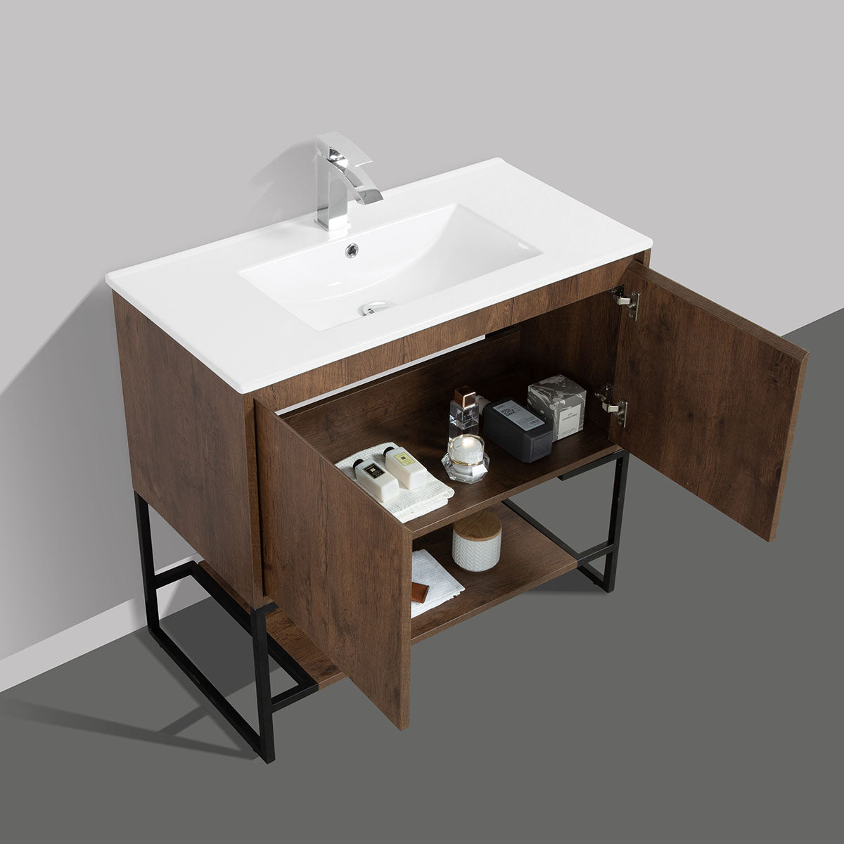 36" V9006 Allen Vanity with Ceramic Sink (Rose Wood)
