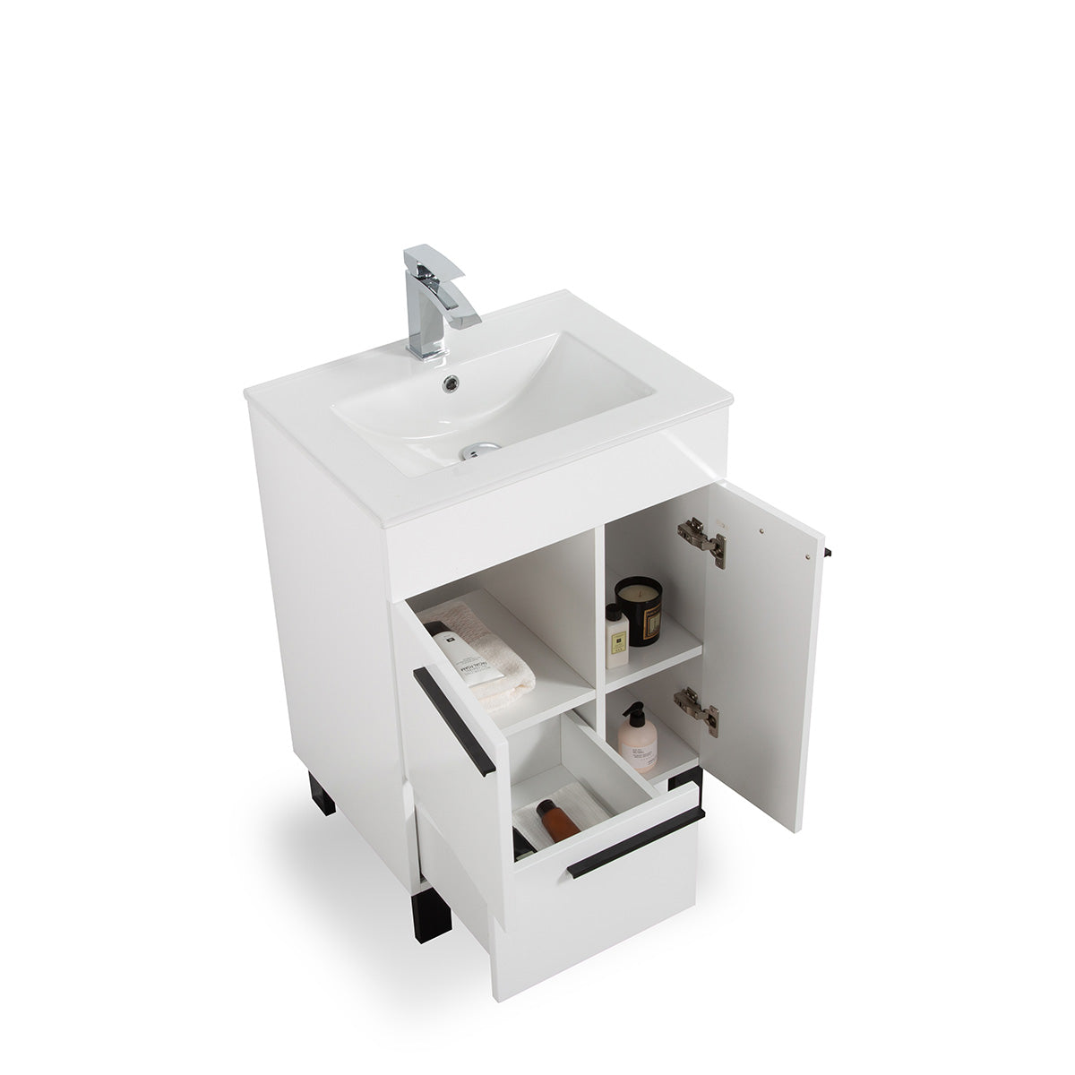 24" V9007 Gill Vanity & Ceramic Sink (Glossy White)