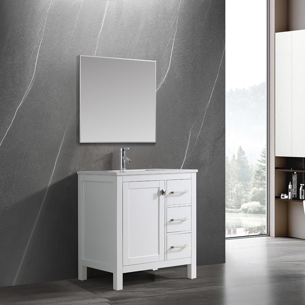 30" V9008 Vanity & Quartz Countertop Combo  (Matte White)