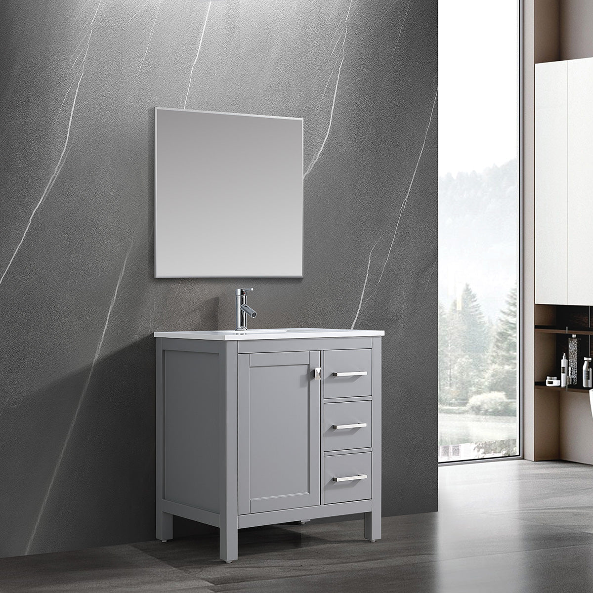 30" V9008 Vanity & Quartz Countertop Combo (Matte Grey)