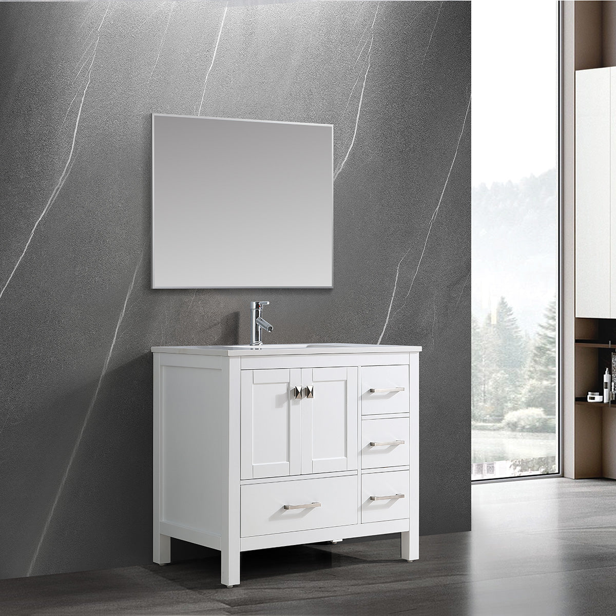 36" V9008 Vanity & Quartz Countertop Combo (Matte White)