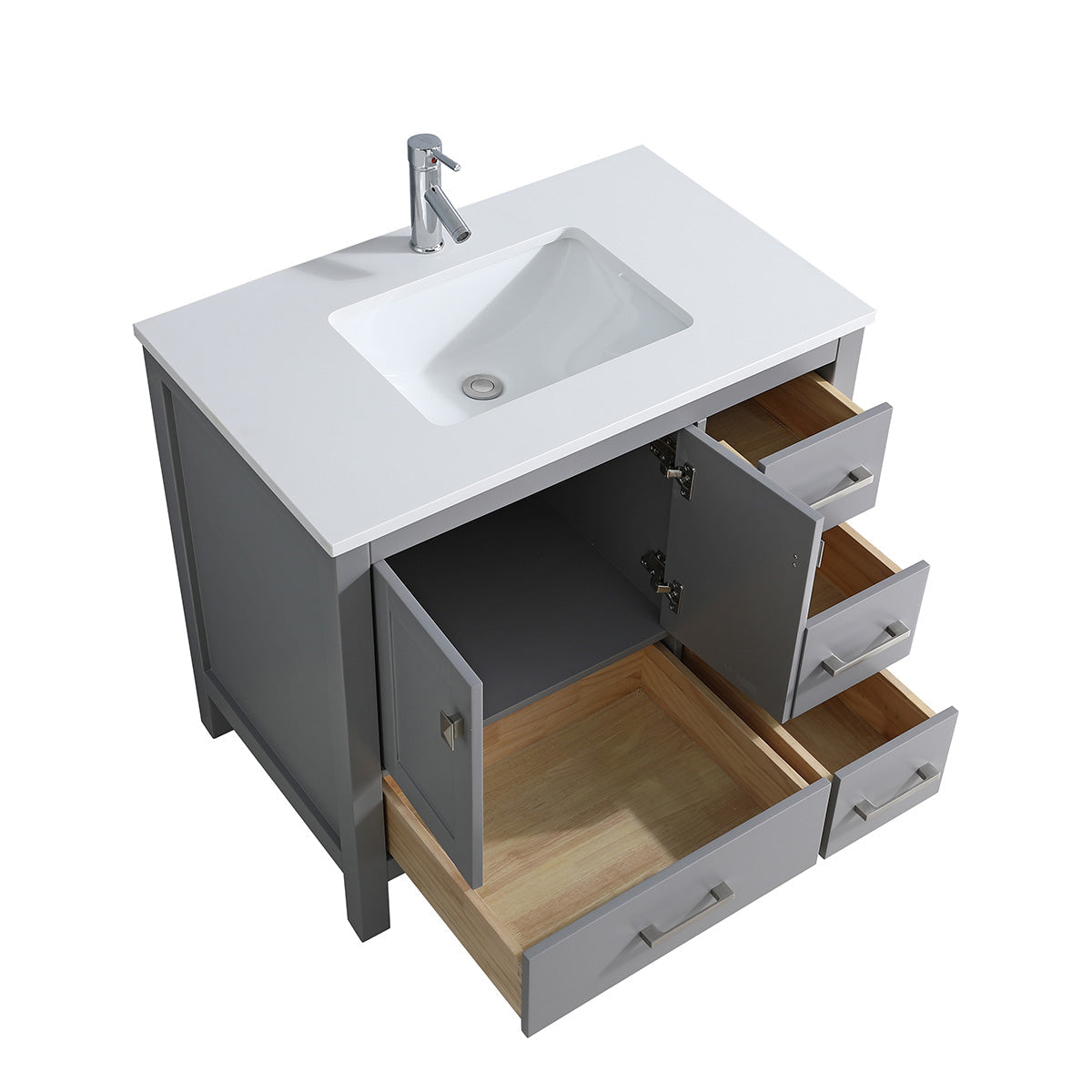 36" V9008 Vanity & Quartz Countertop Combo (Matte Grey)