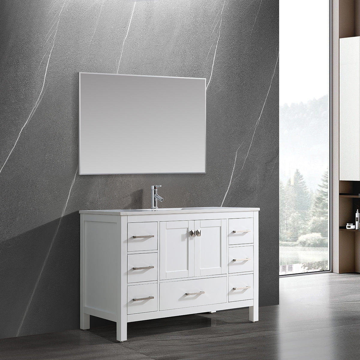 48" V9008 Vanity & Quartz Countertop Combo (Matte White)
