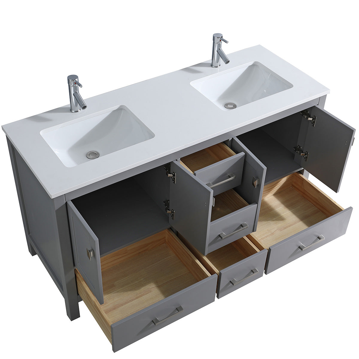 60" V9008 Vanity & Countertop Quartz Double Basins (Matte Grey)