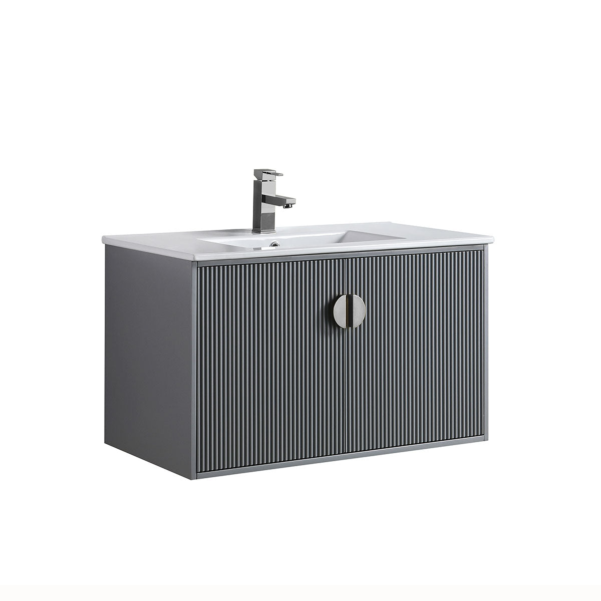 30" V9012 Wall Hung Vanity & Ceramic Sink (Matte Grey)
