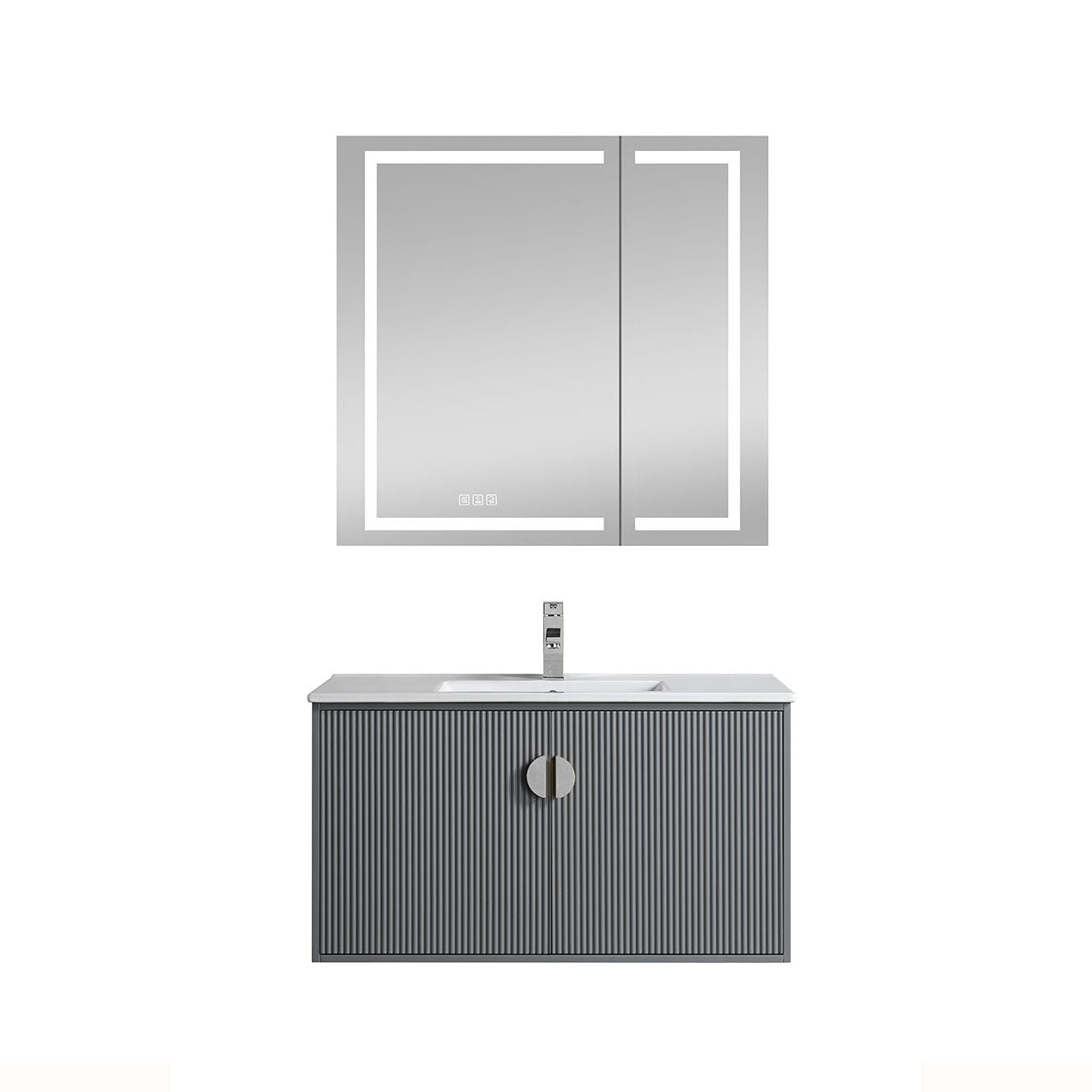 30" V9012 Wall Hung Vanity & Ceramic Sink (Matte Grey)