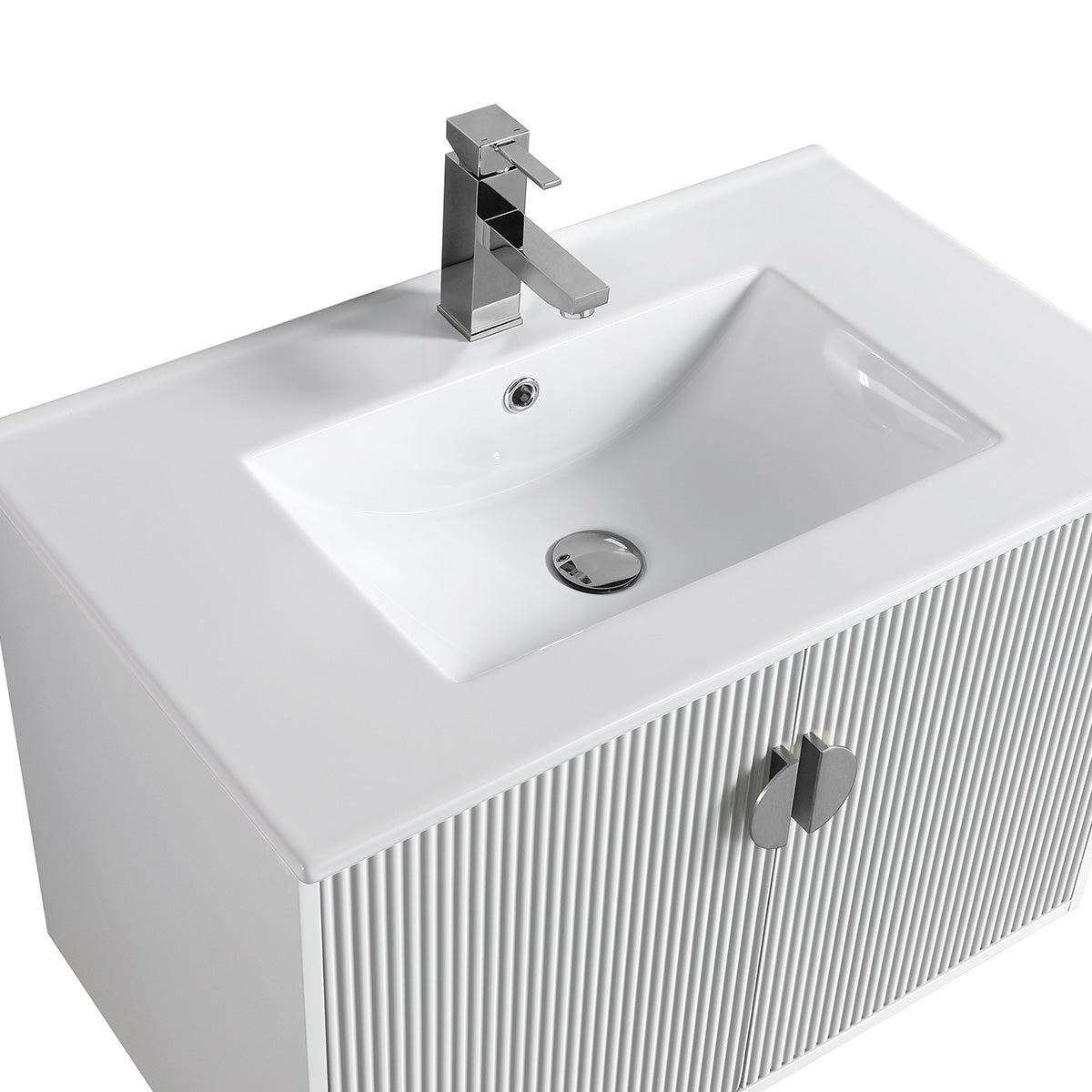 24" V9012 Wall Hung Vanity & Ceramic Sink (Glossy White)