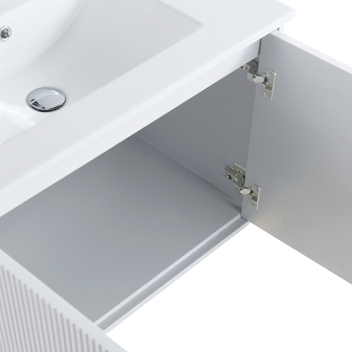 24" V9012 Wall Hung Vanity & Ceramic Sink (Glossy White)