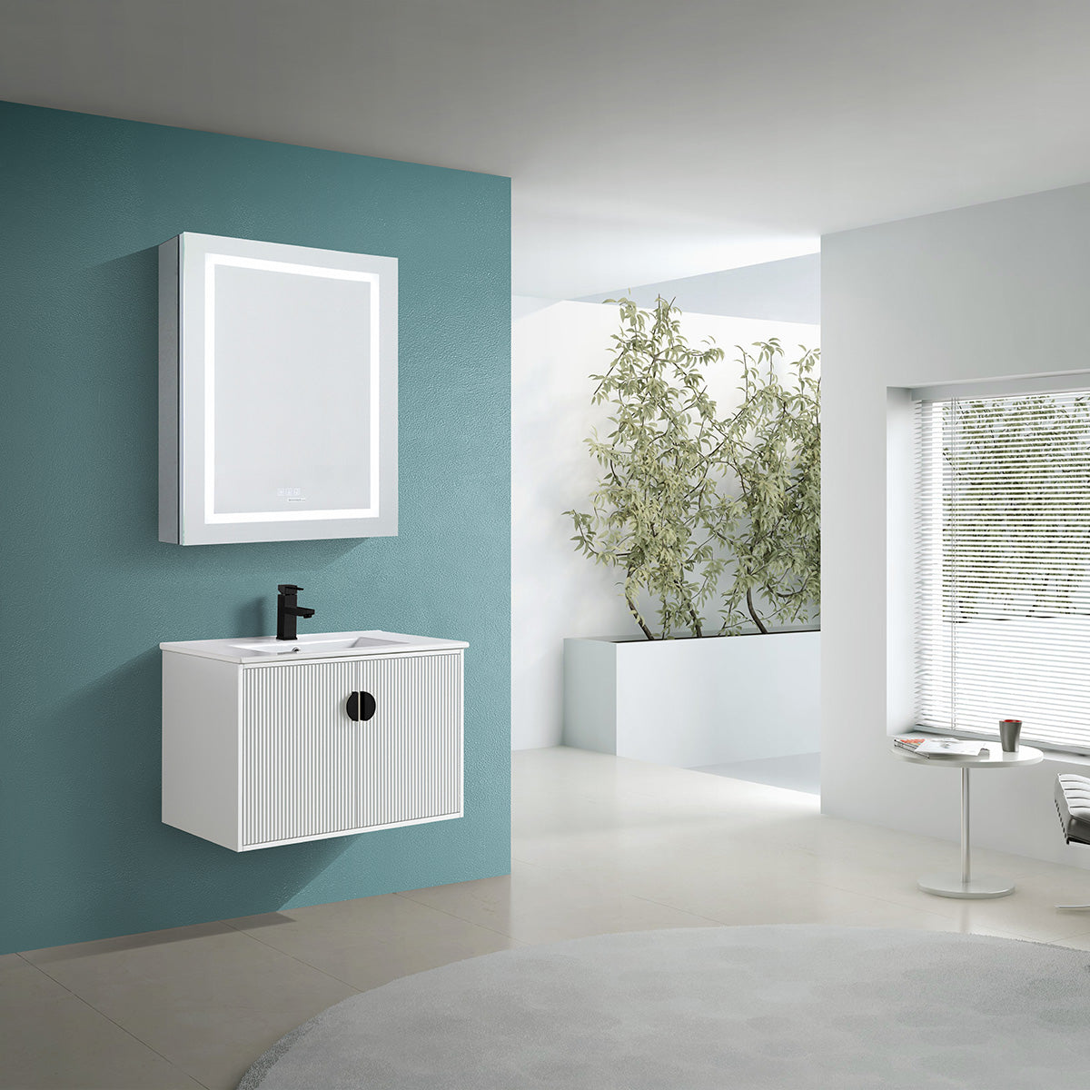 24" V9012 Wall Hung Vanity & Ceramic Sink (Glossy White)