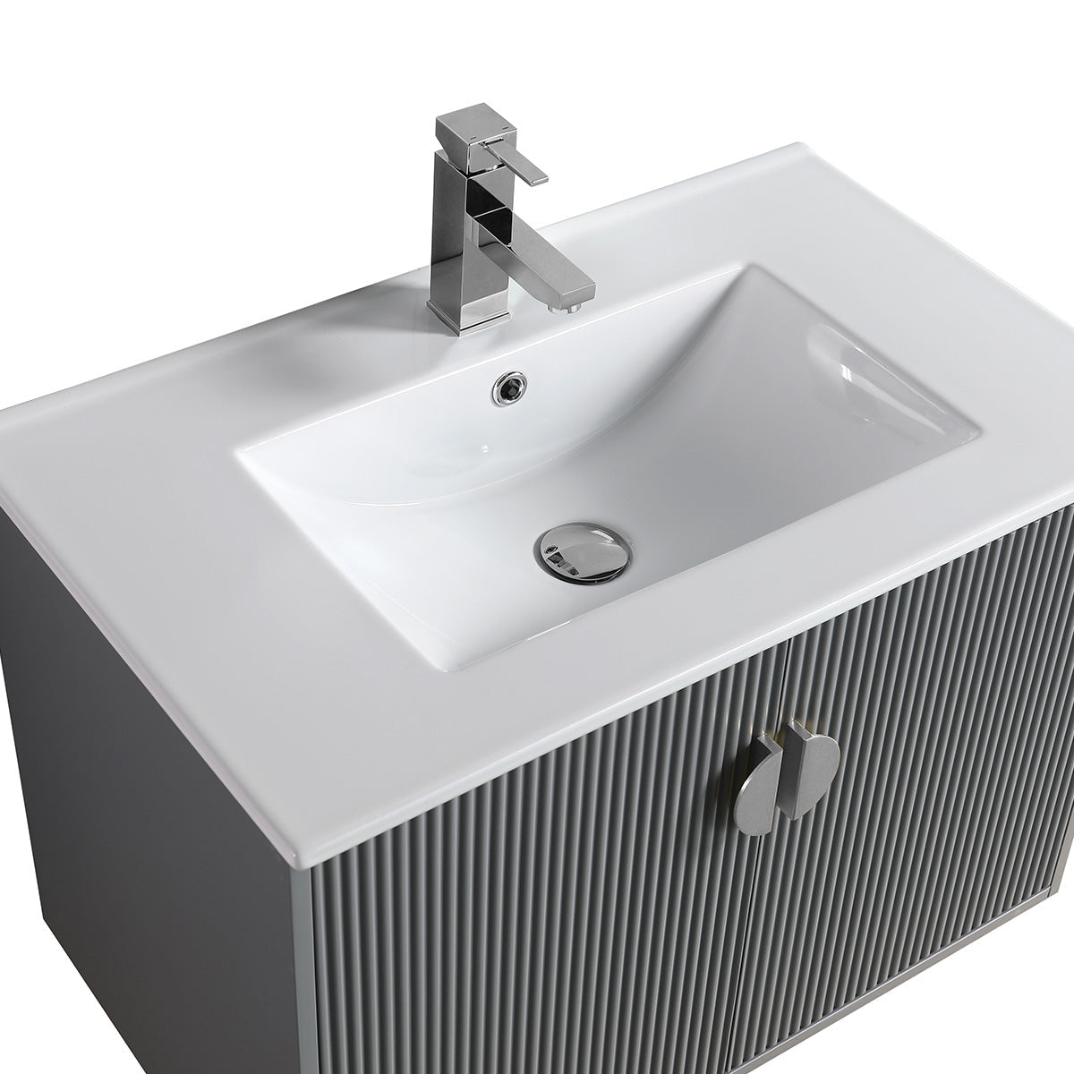 24" V9012 Wall Hung Vanity & Ceramic Sink (Matte Grey)