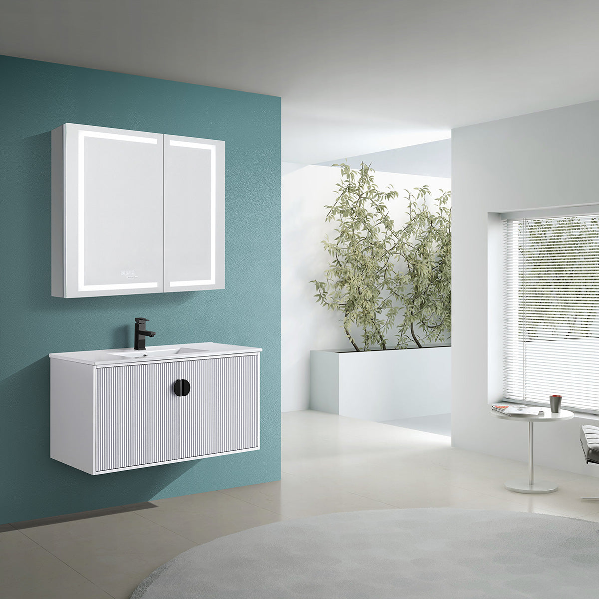 36" V9012 Wall Hung Vanity & Ceramic Sink (Glossy White)