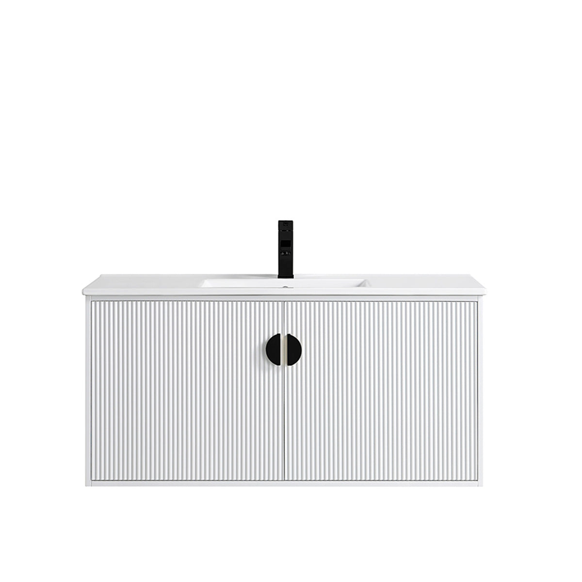 36" V9012 Wall Hung Vanity & Ceramic Sink (Glossy White)