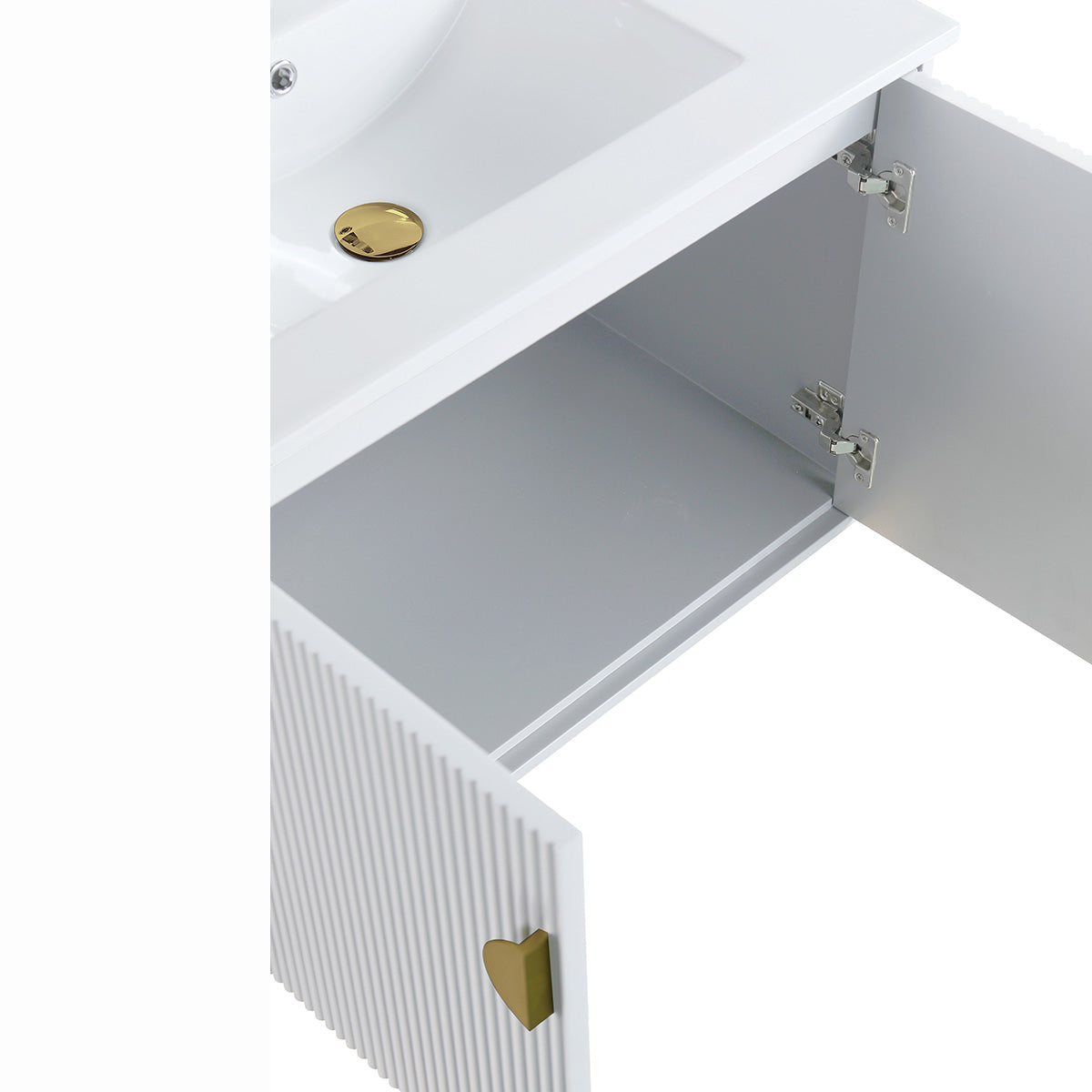 36" V9012 Wall Hung Vanity & Ceramic Sink (Glossy White)