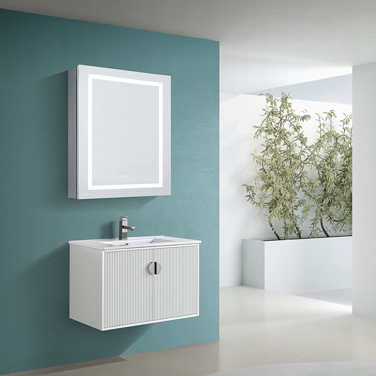 30" V9012 Wall Hung Vanity & Ceramic Sink (Glossy White)