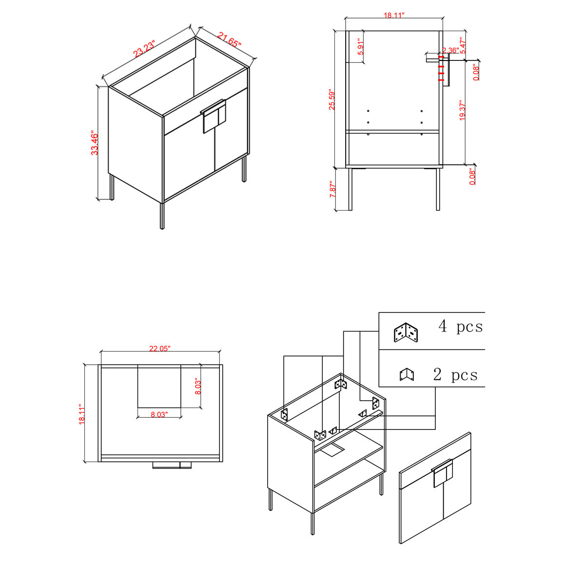 24" V9003 Vanity with Ceramic Sink (Glossy White)