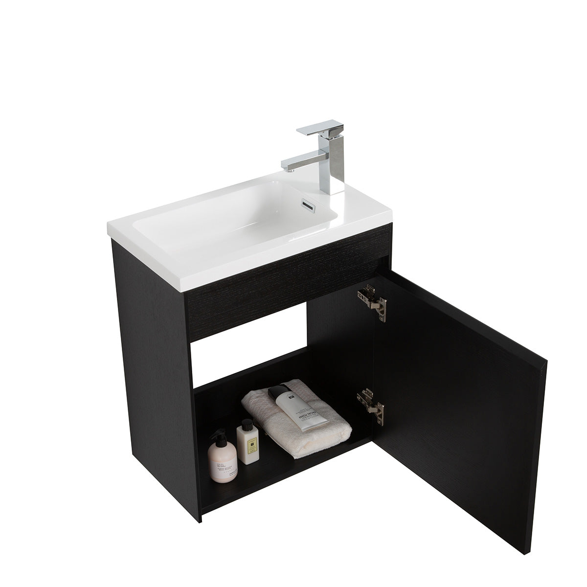 22" V9017 Series Slice Wall Hung Vanity & Acrylic Basin (Black Oak)