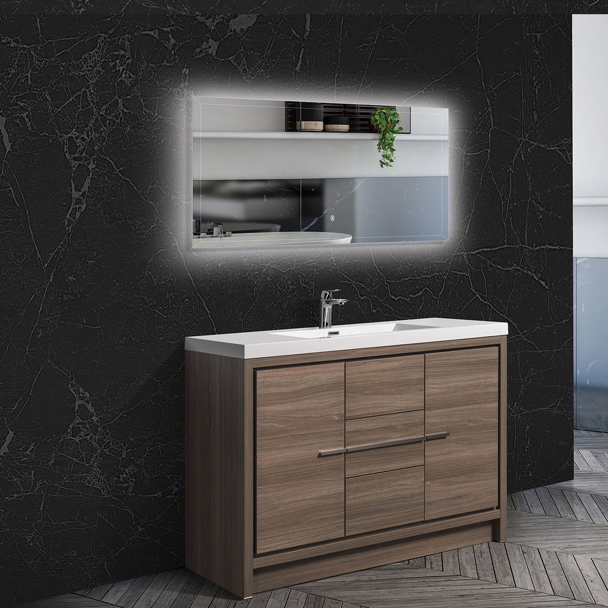 48" V9019 Allier Series Standing Vanity & Acrylic Basin Sink (Maple Grey)