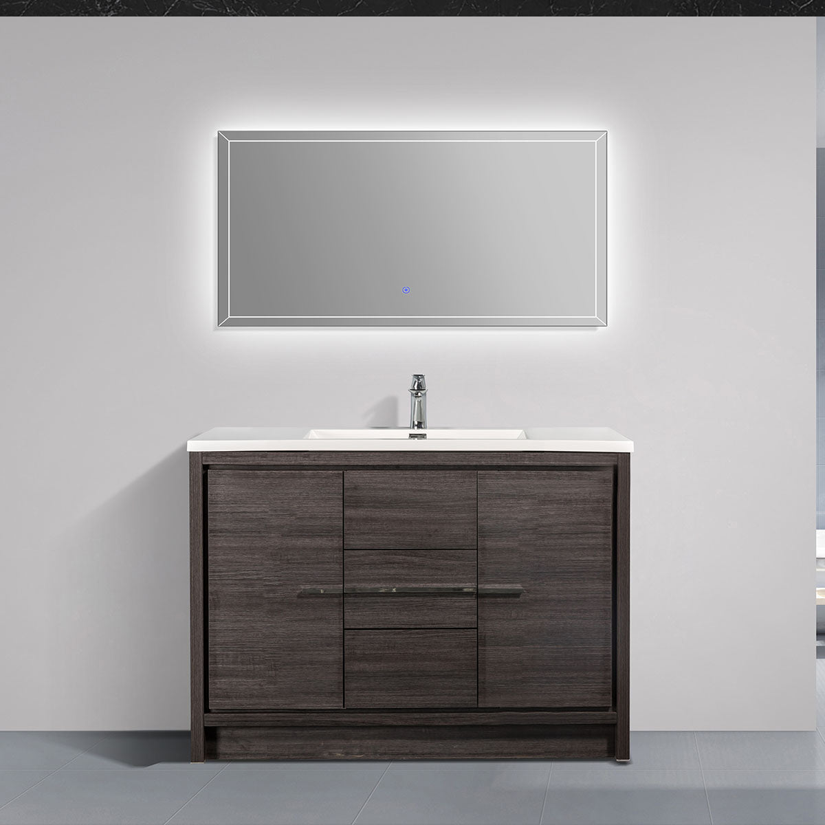 48" V9019 Allier Series Standing Vanity & Acrylic Basin Sink (Leached Oak)