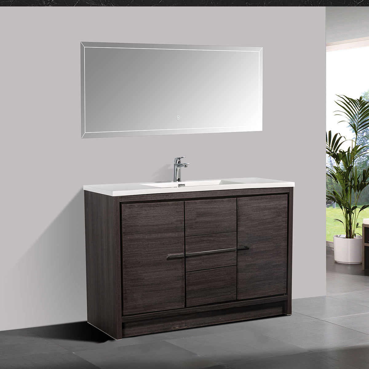 48" V9019 Allier Series Standing Vanity & Acrylic Basin  Sink (Leached Oak)