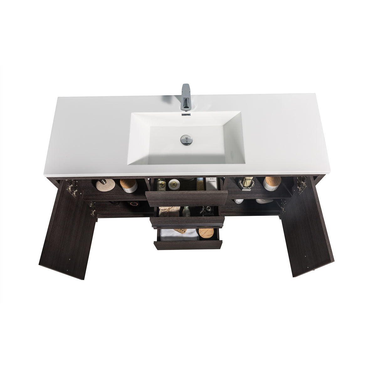 48" V9019 Allier Series Standing Vanity & Acrylic Basin Sink (Leached Oak)