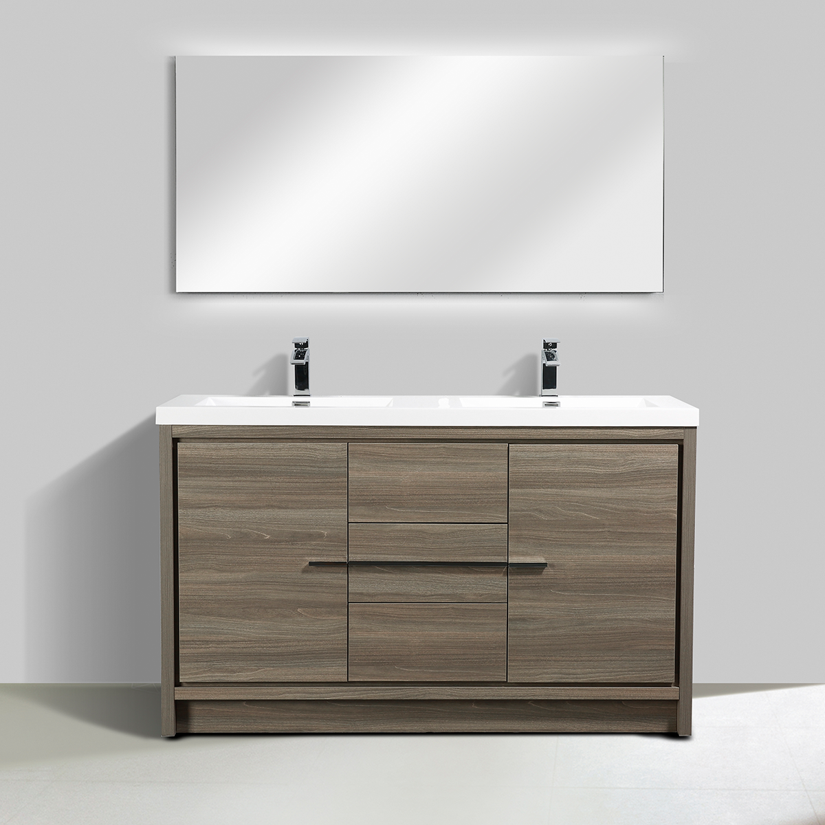 60" V9019 Allier Series Standing Vanity & Acrylic Basin Double Sink (Maple Grey)