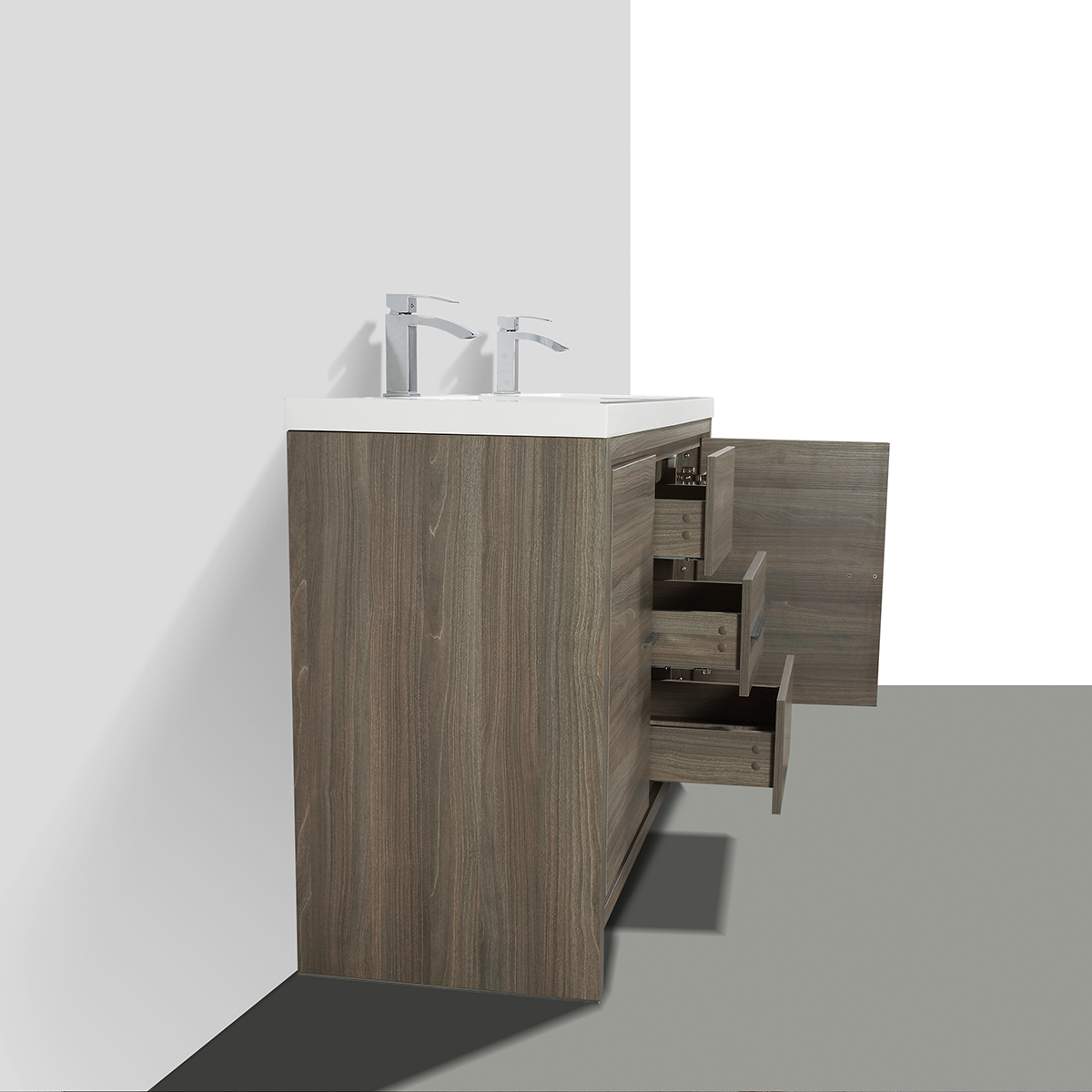 60" V9019 Allier Series Standing Vanity & Acrylic Basin Double Sink (Maple Grey)