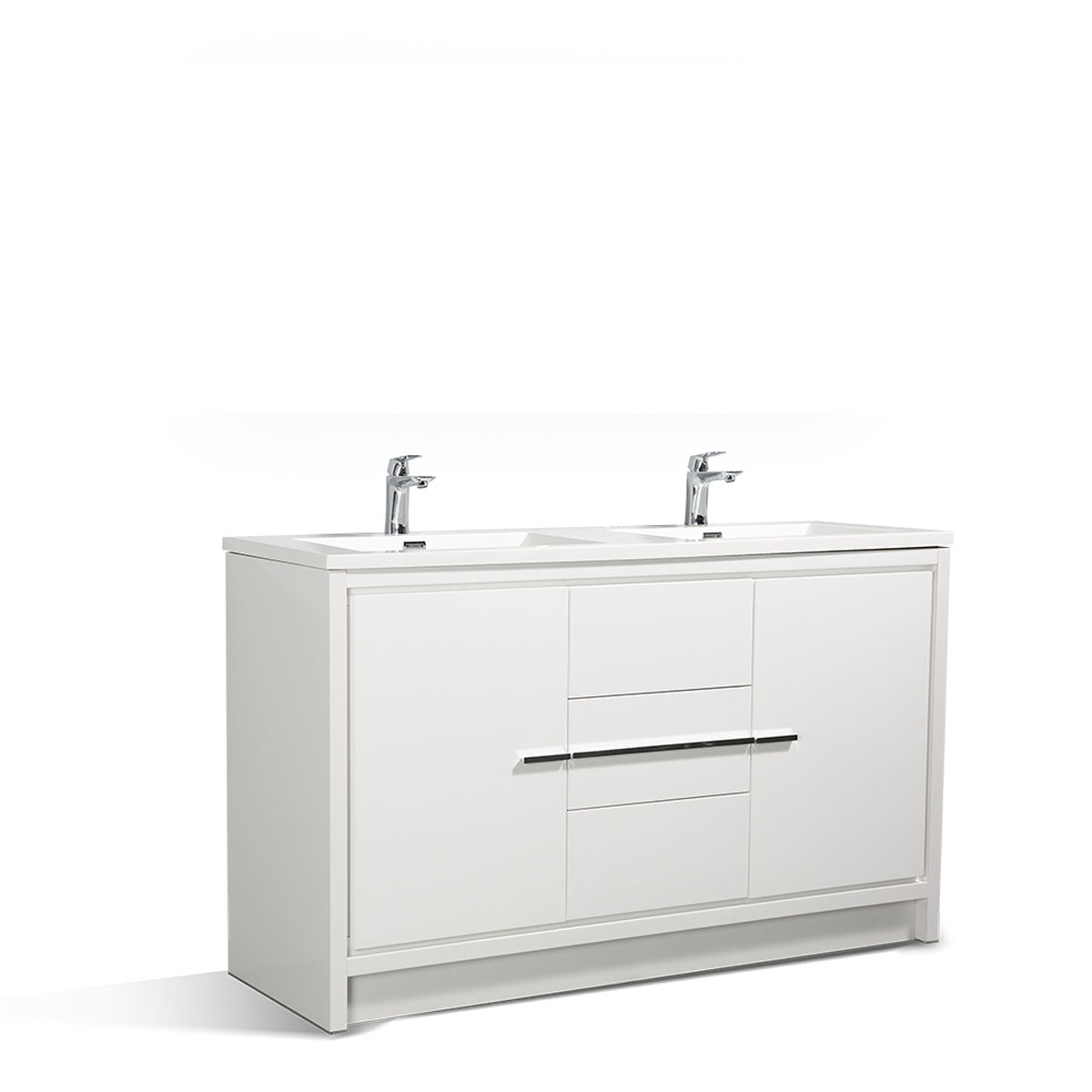 60" V9019 Allier Series Standing Vanity & Acrylic Basin Double Sink (Glossy White)