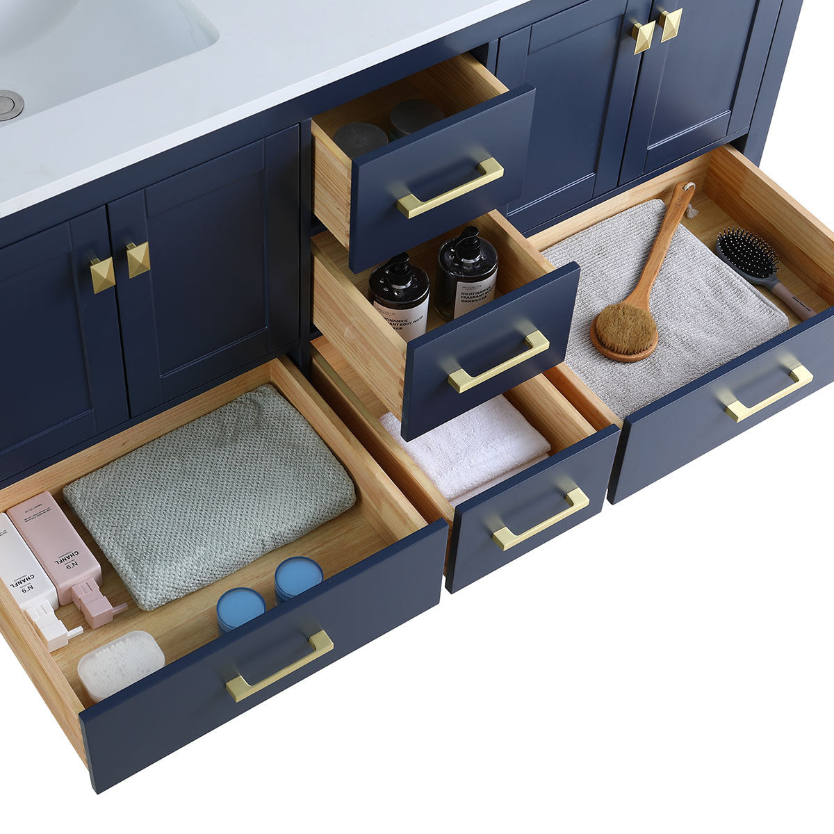 60" V9008 Vanity & Countertop Quartz Double Basins (Royal Blue)