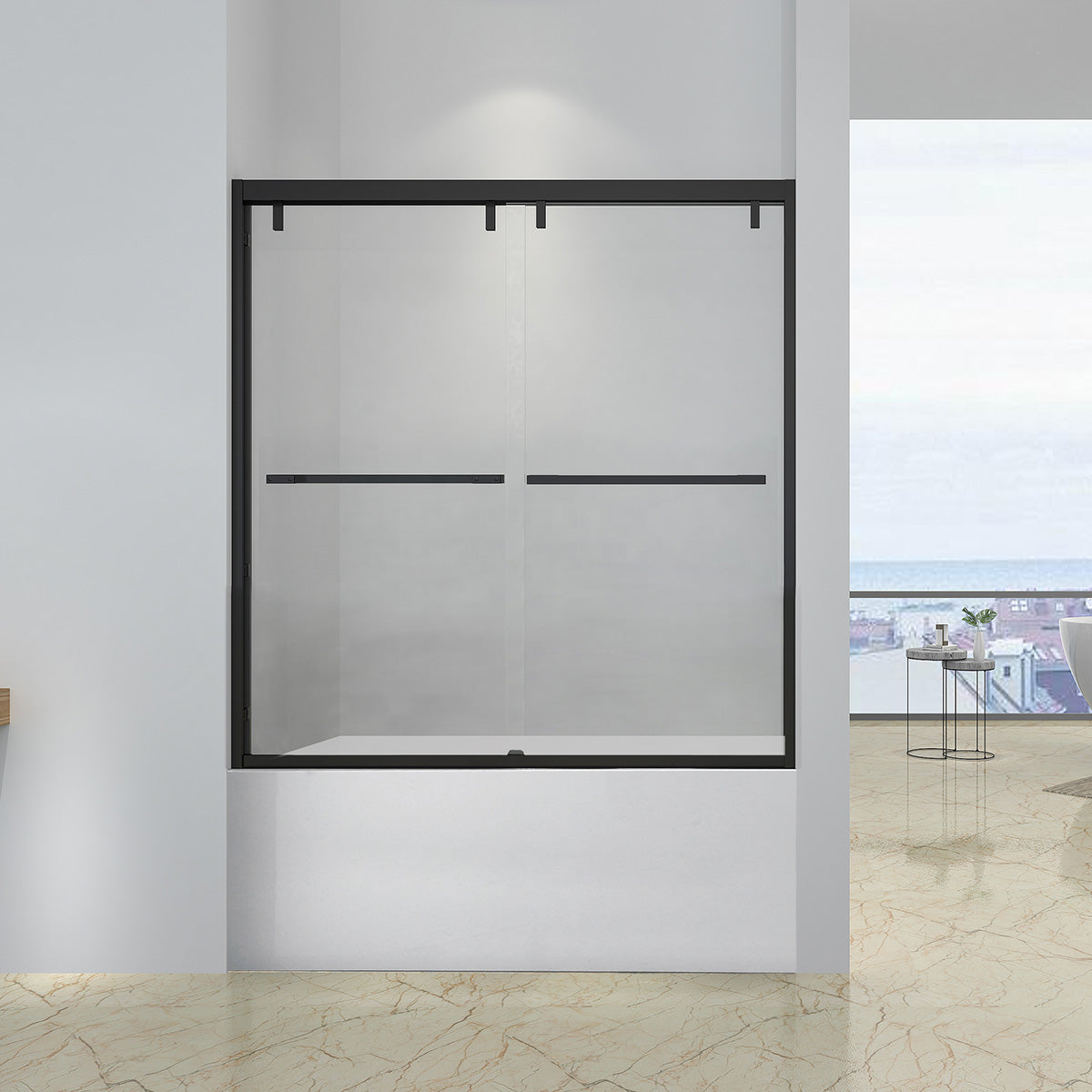 60" AC23Pro 80"H Shatterproof Series Bypass Shower Door with Klearteck Treatment (3/8" Thickness) (Matte Black)