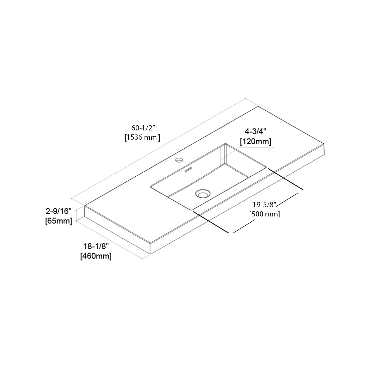 Acrylic Top-Mount Basin 60x18 A10 6018 25S