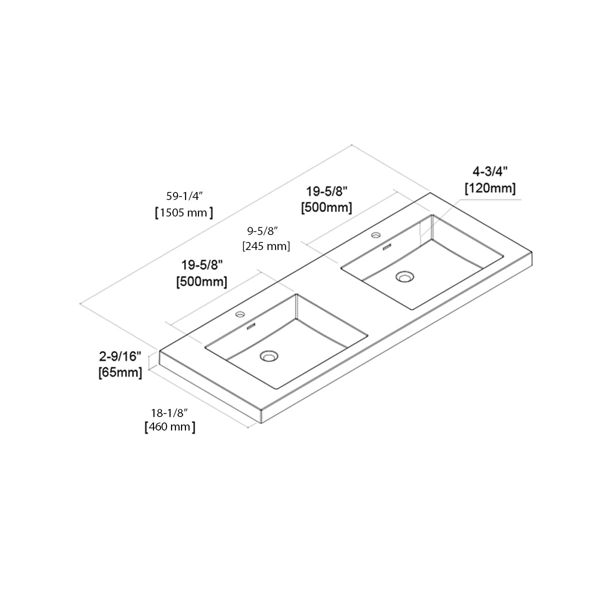 Acrylic Top-Mount Basin 60×18 A10 6018 COM