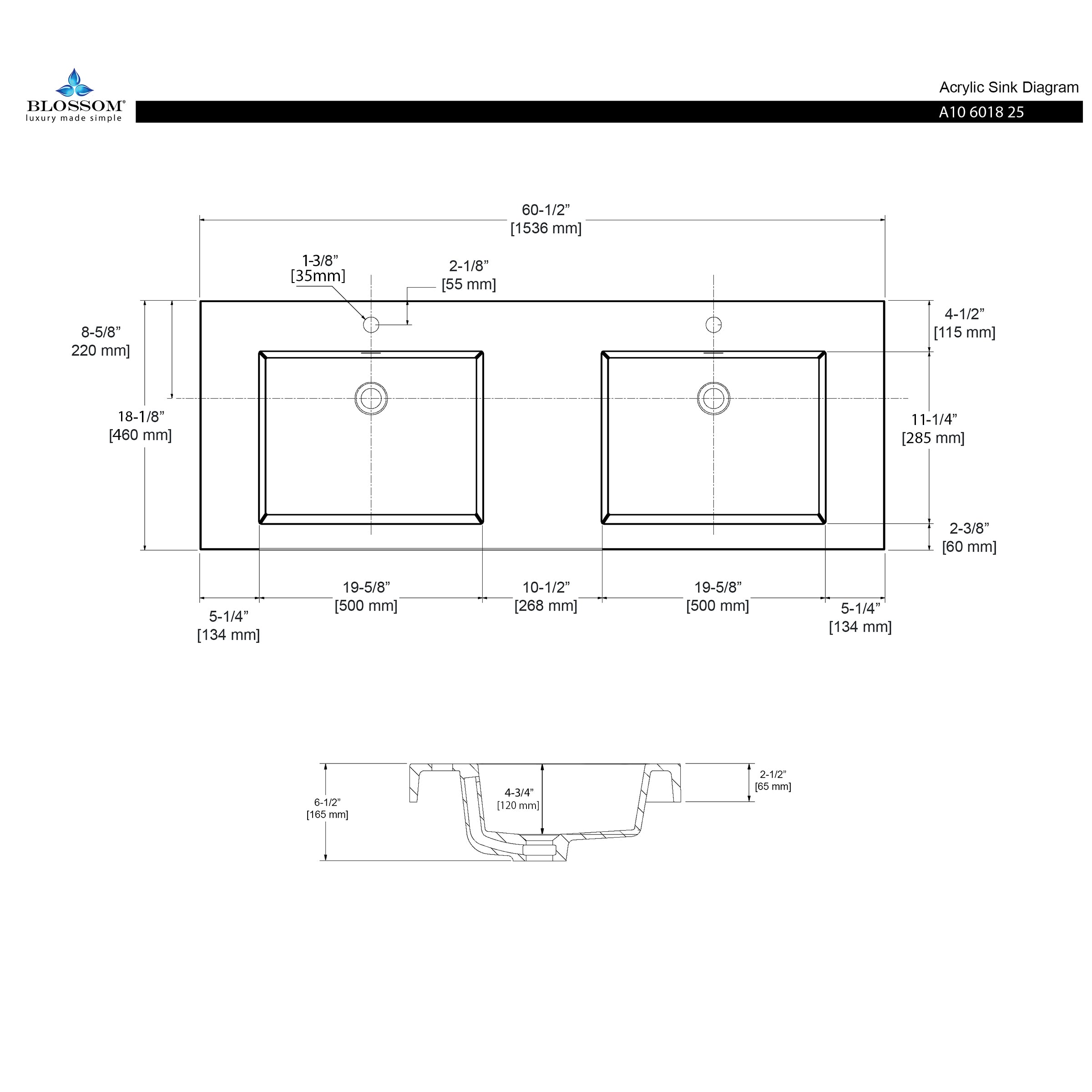 Acrylic Top-Mount Basin 60×18 A10 6018 25D