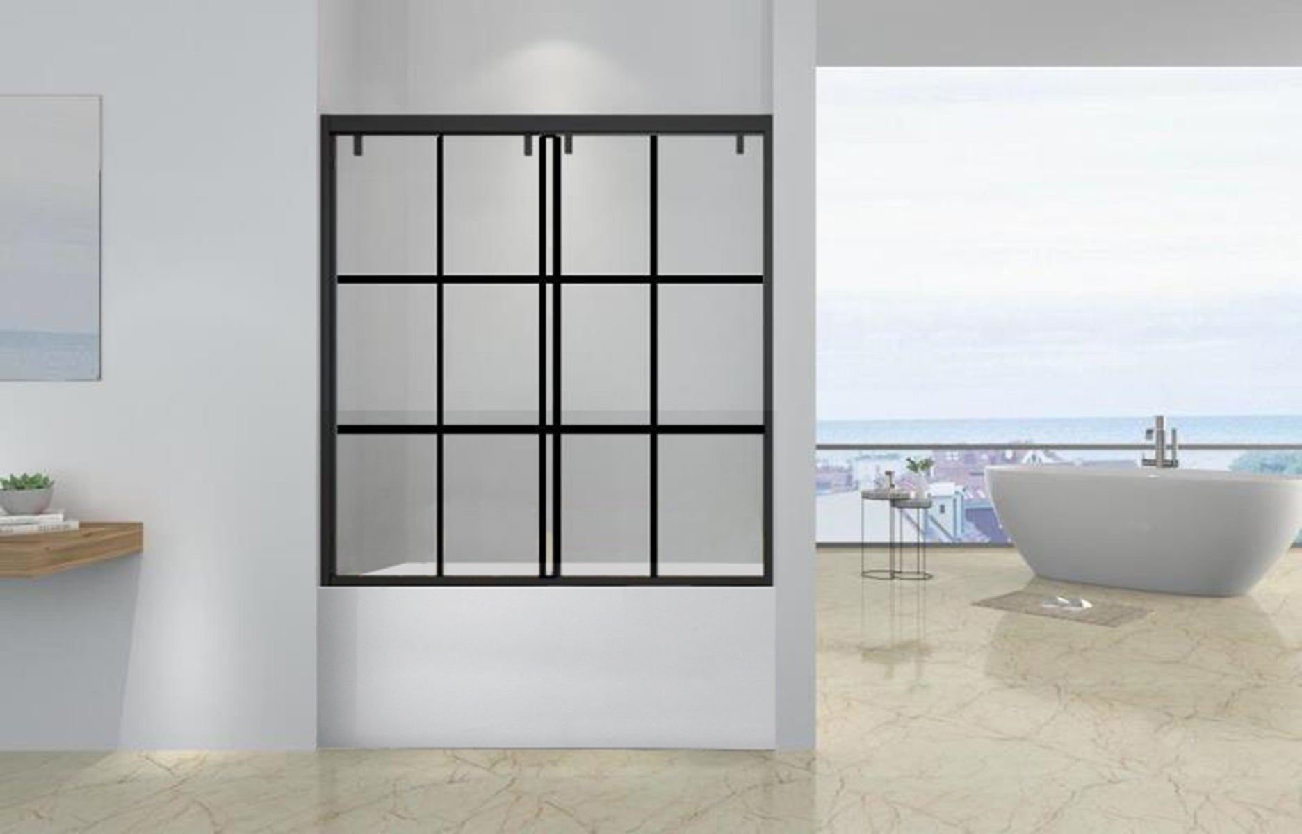 60" AC88 Alex Bypass Series Jet Glaze Shower Door with Klearteck Treatment (3/8" Thickness) (Matte Black)