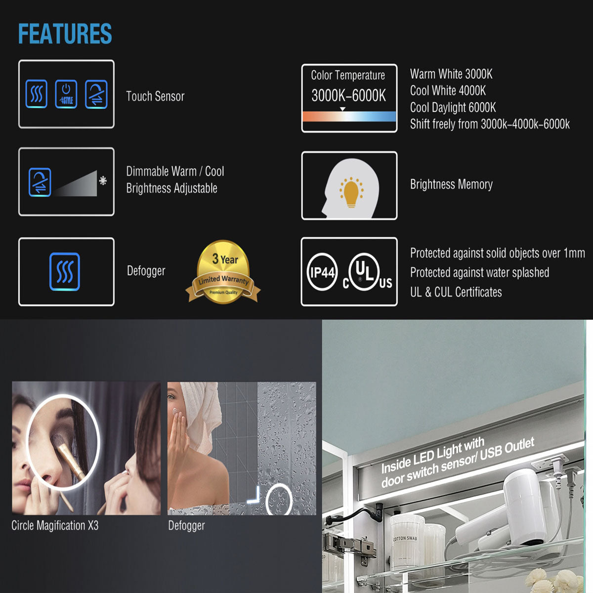 24" Alicia MC Series LED Medicine Cabinet (Surface Mount/Recessed) (Left Hinge)