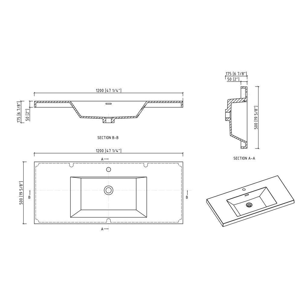 48" V9005 Angela Wall Hung Vanity & Acrylic Basin (Cement Grey)