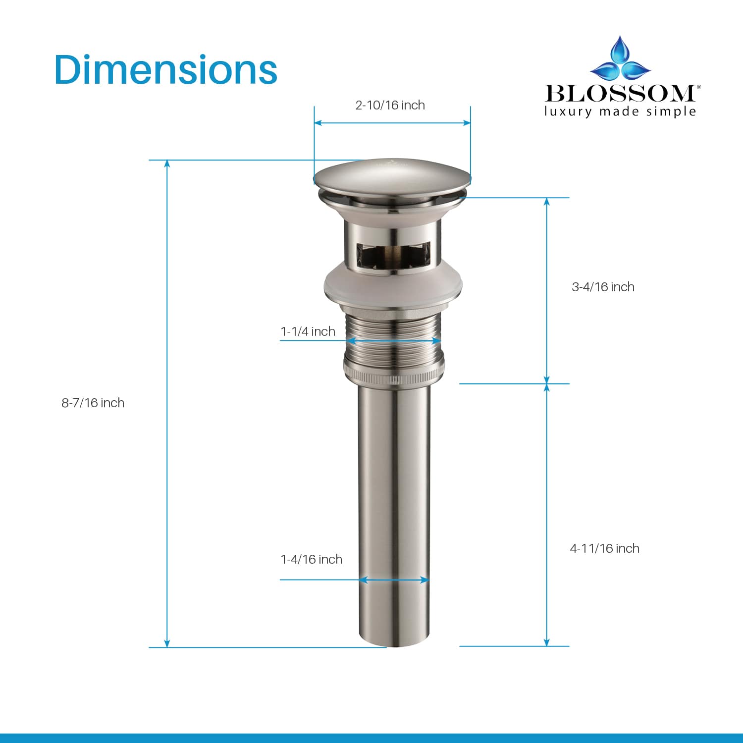 1-1/4” Brass Pop-up with Overflow – BA02 001