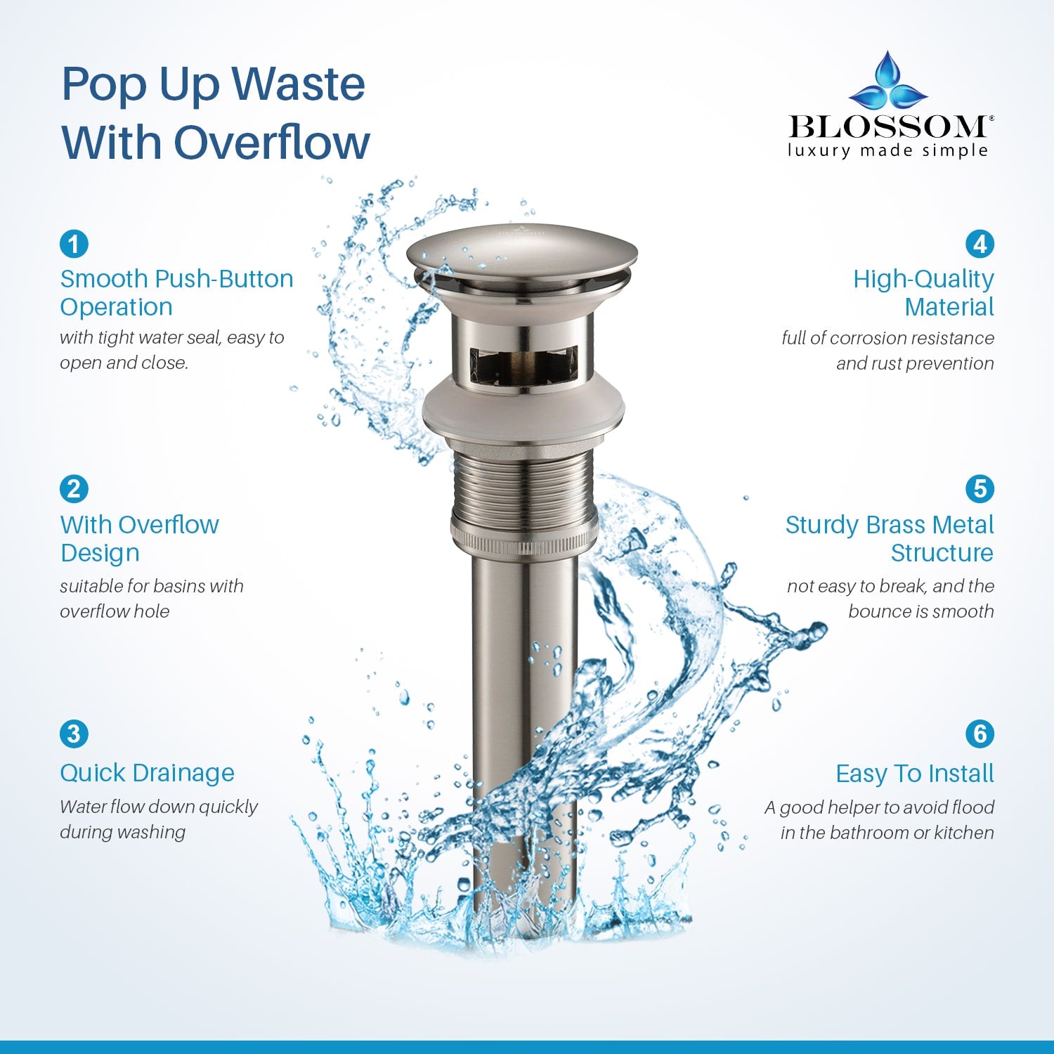 1-1/4” Brass Pop-up with Overflow – BA02 001