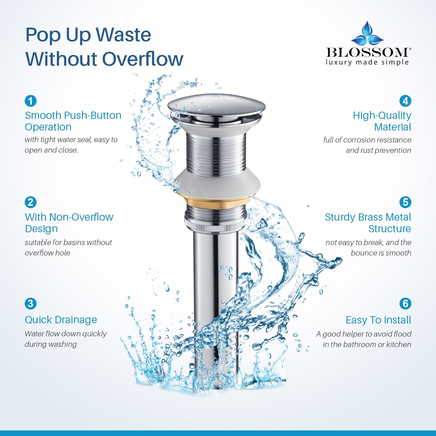 1-1/4″ Brass Pop up with NO Overflow – BA02 002