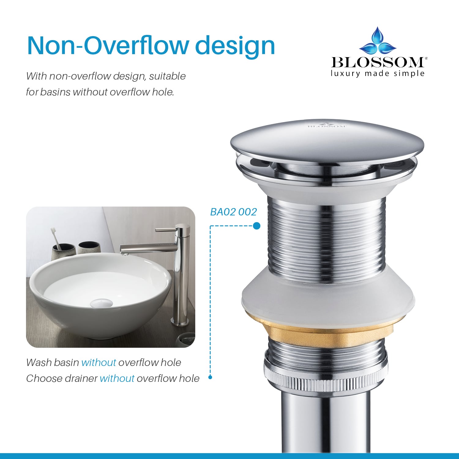 1-1/4″ Brass Pop up with NO Overflow – BA02 002