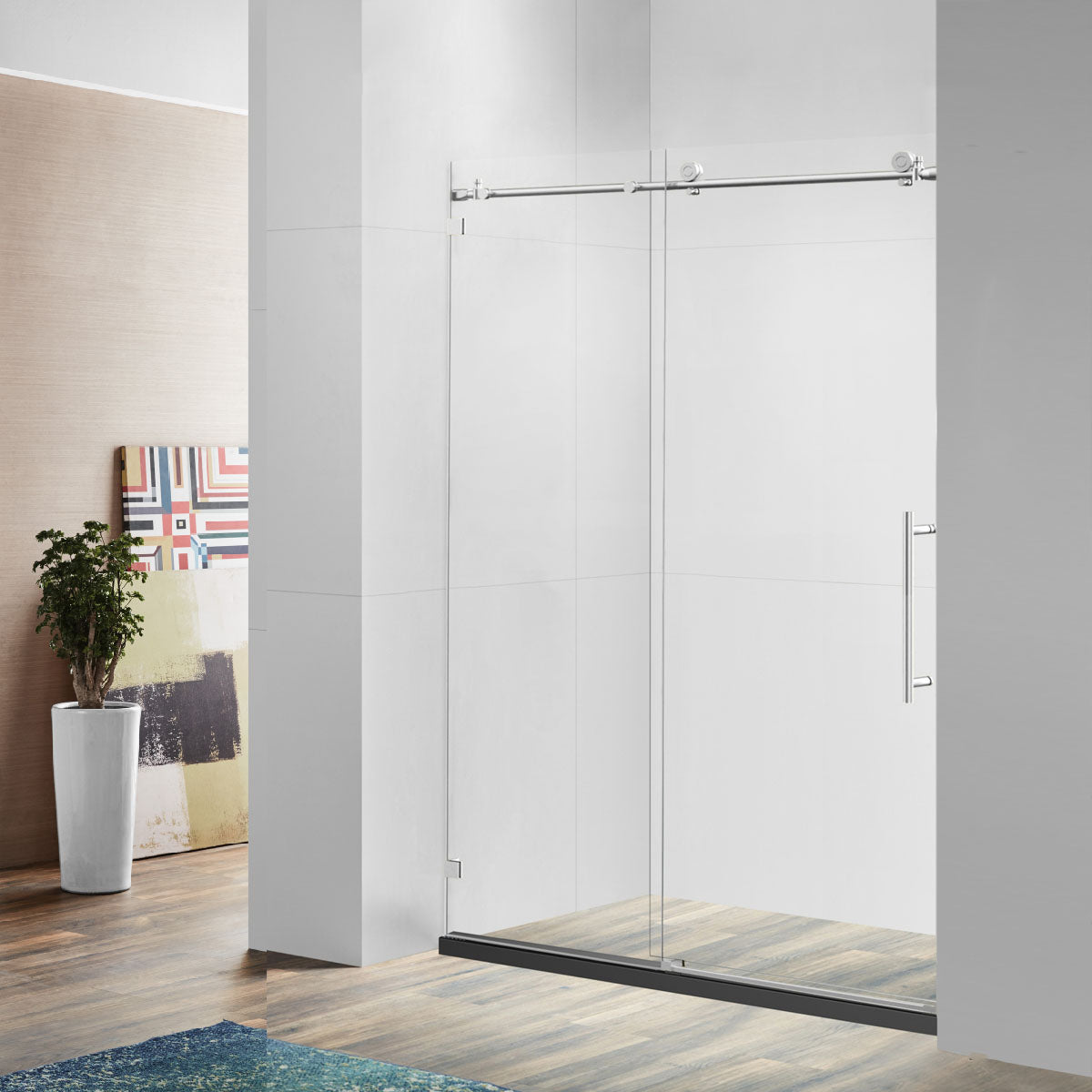 BR01 Joseph Frameless Single Sliding Shower Door with Klearteck Treatment (3/8" Thickness) (Chrome)