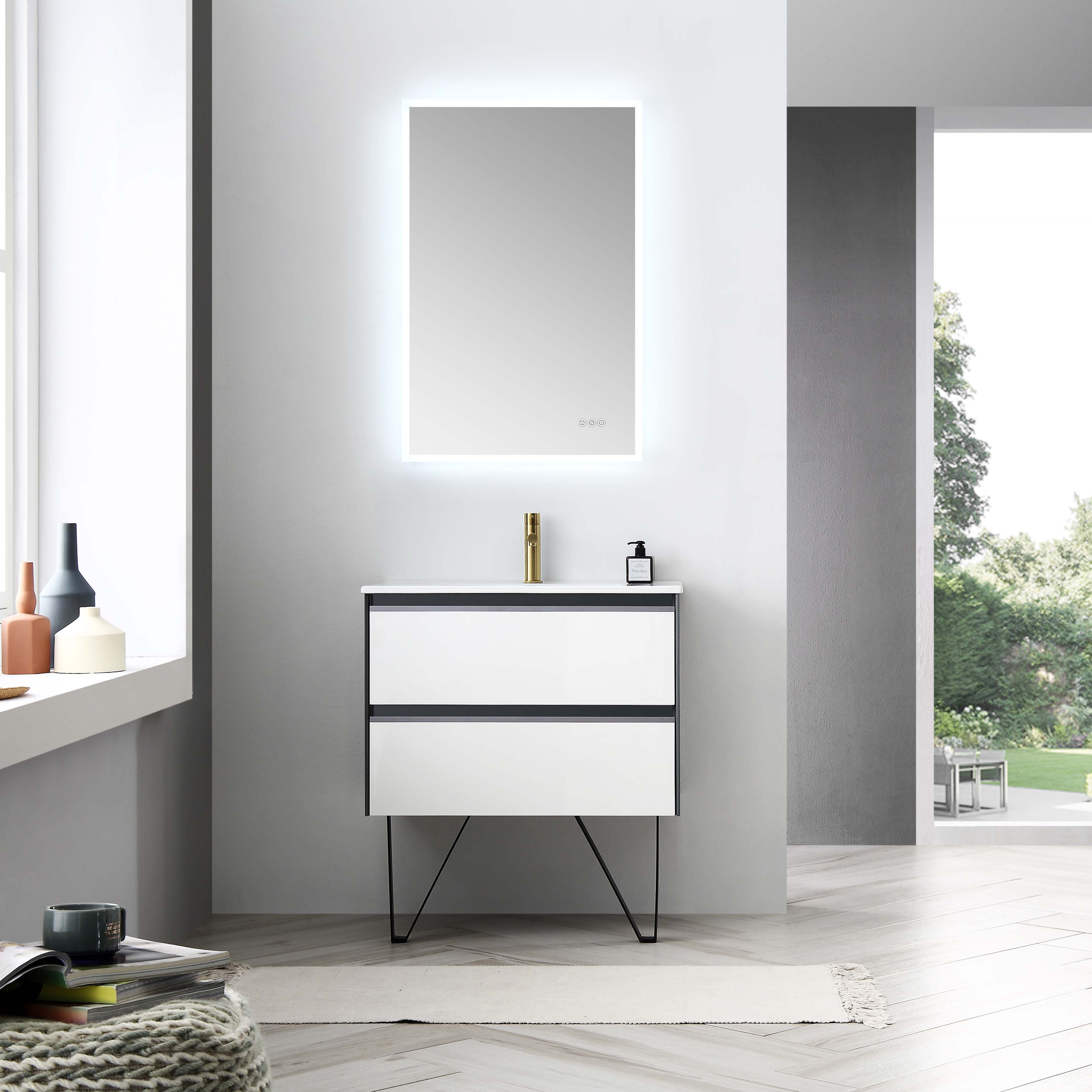 Berlin – 30 Inch Vanity – Glossy White & Glossy Grey - Shop at Home Craft Studio - 1